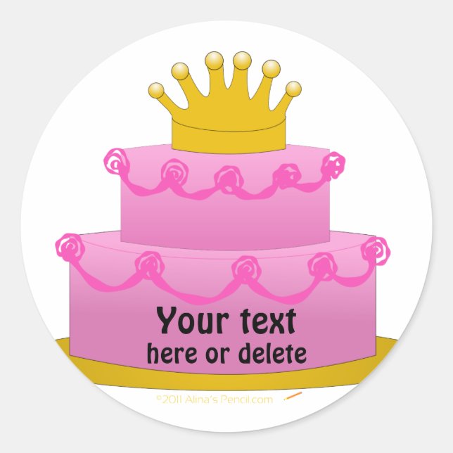 Adesivo Bolo Rosa com Coroa de Aniversário (Frente)