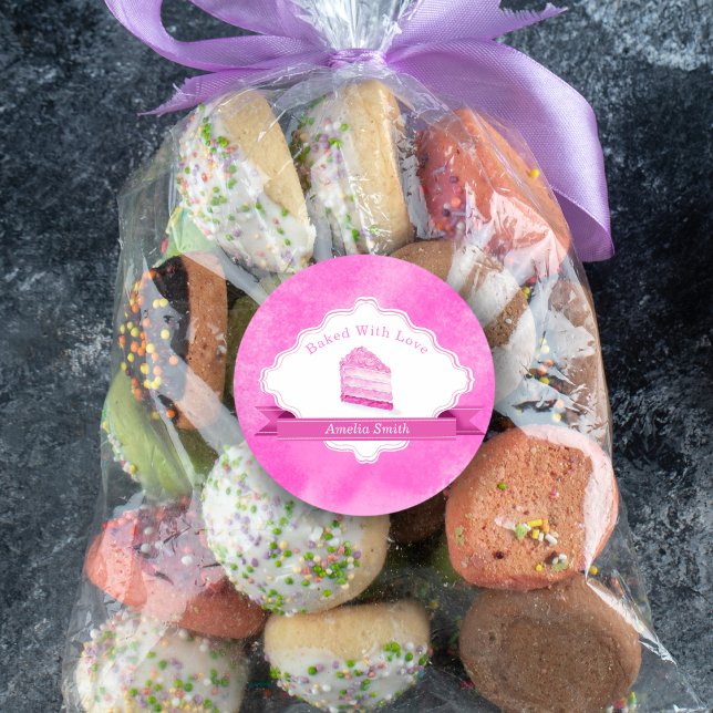 Adesivo Bolo Rosa De Aquarela Elegante Com Amor (Criador carregado)