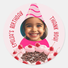 Adesivo Bolo Rosa do Partido dos Obrigados de Aniversário 