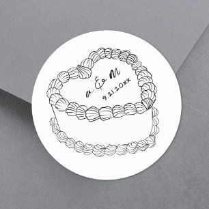 Adesivo Bolo Vintage Desenhado à Mão Casamento Caprichoso