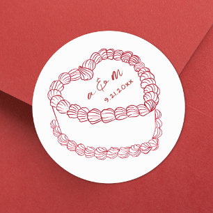 Adesivo Bolo Vintage Desenhado à Mão Vermelho Casamento Ca