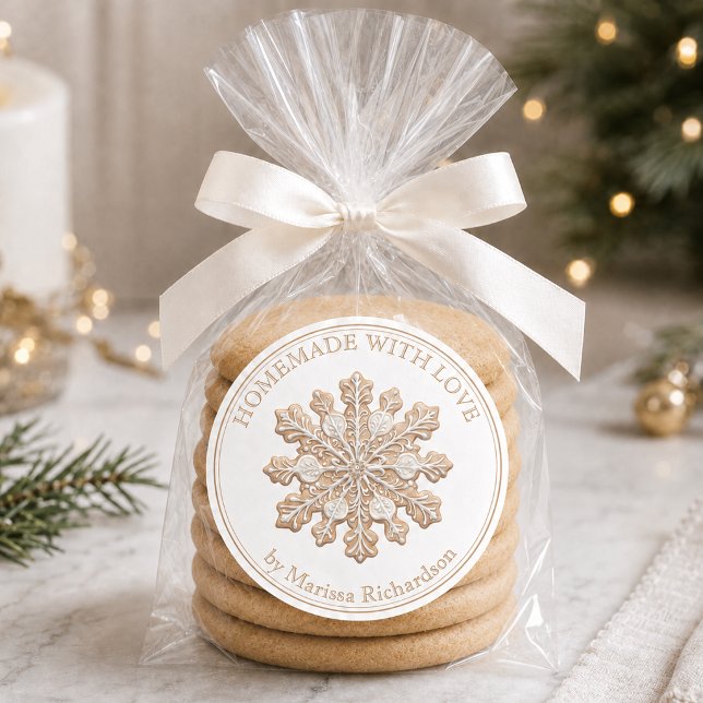 Adesivo Bolos Caseiros de Natal (elegant classic snowflake cookie homemade with love Christmas holiday baked goods sticker)