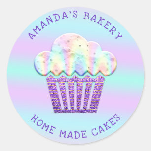Adesivo Bolos Cupcake doce Lar Vegan padaria azul púrpura