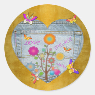 Adesivo Bolsilho de Jeans Corações Flores Borboletas em Do