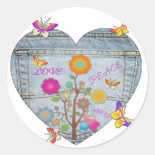 Adesivo Bolsos de Jeans Coração Flores Borboletas