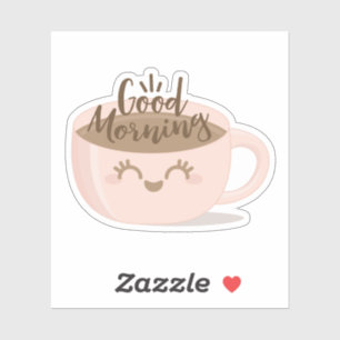 Adesivo Bom Dia, Estilo Kawaii, Café