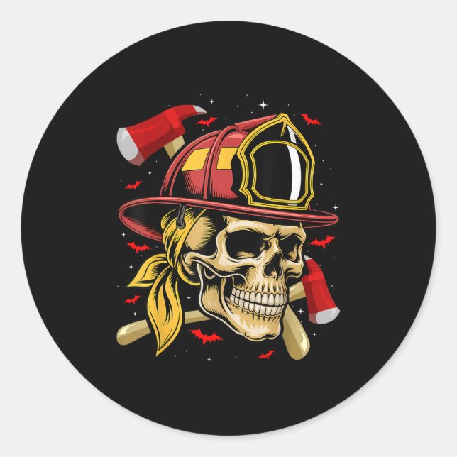 Adesivo Bombeiro Skull Firefighter Skeleton Halloween Cost (Frente)