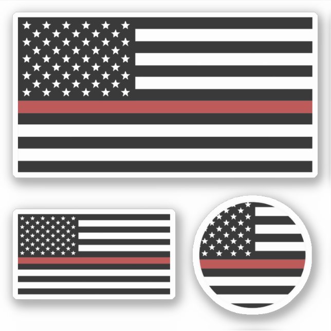 Adesivo Bombeiro Thin Red Line Bombeiro America Flag Fire  (Frente)