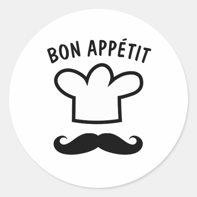 Adesivo Bon appétit comida com bigode engraçado (Frente)