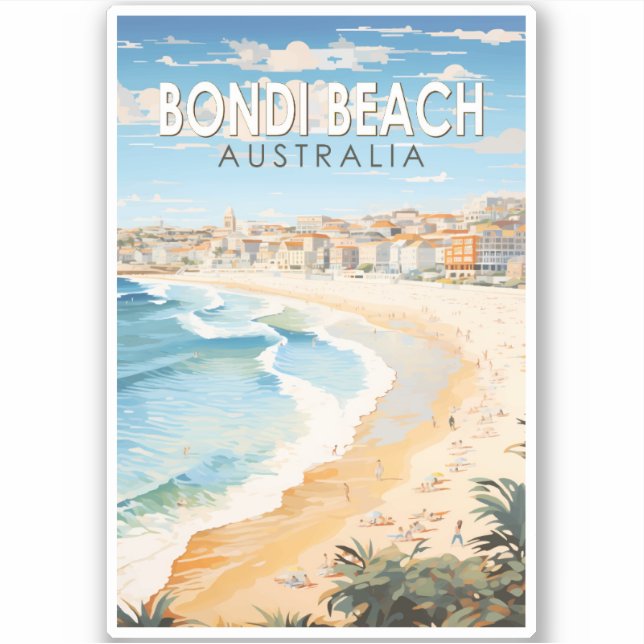 Adesivo Bondi Beach, Austrália, Viagem Art Vintage (Frente)