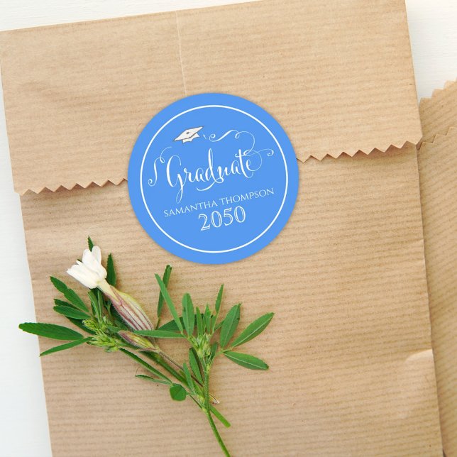 Adesivo Boné Azul Elegante de Script de Caligrafia de Grad (Criador carregado)