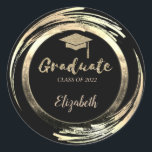 Adesivo Boné de Formando Dourada brilhante Elegante,Preto<br><div class="desc">Boné de formatura brilhante e estrutura de círculo dourado com o seu nome.</div>