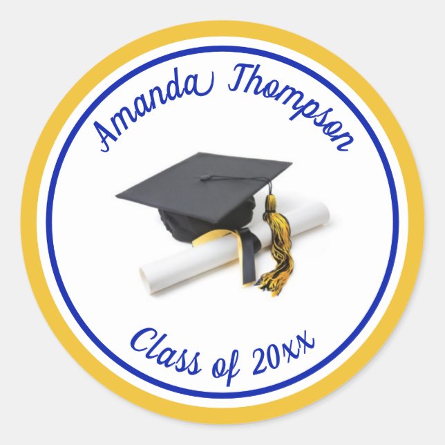 Adesivo Boné de formatura Azul e Amarelo e Tassel (Frente)