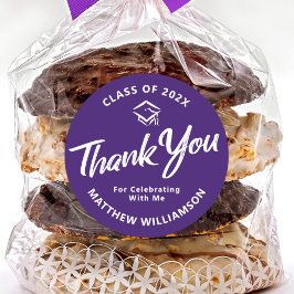 Adesivo Boné Roxo de Script Negrito de Graduação Obrigado 