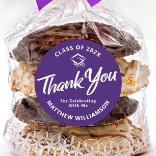 Adesivo Boné Roxo de Script Negrito de Graduação Obrigado 