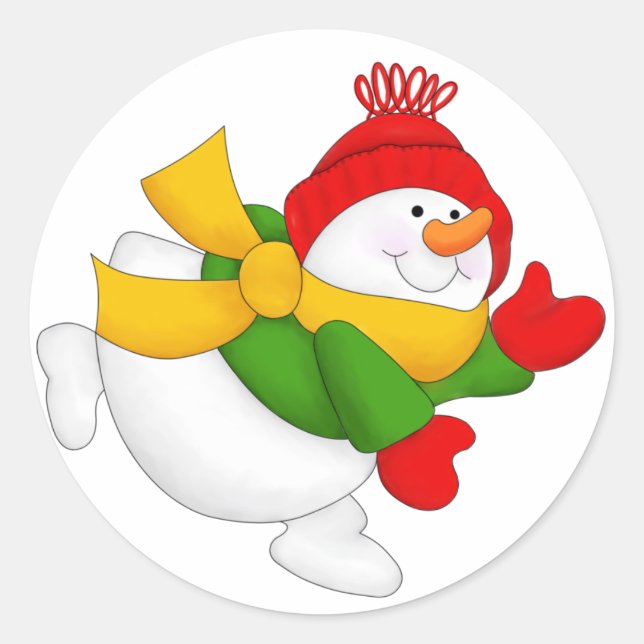 Adesivo Boné Vermelho Snowman Round Stickers (Frente)
