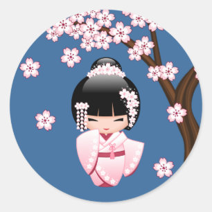 Adesivo Boneca branca de Kokeshi do quimono - menina de
