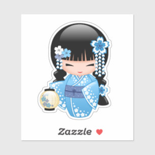 Adesivo Boneca de inverno Kokeshi - Menina Kimono Geisha A