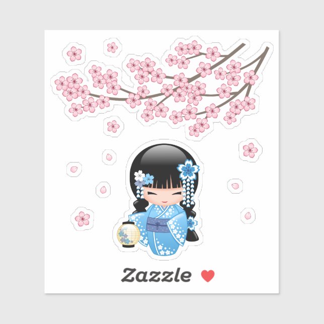 Adesivo Boneca de inverno Kokeshi - Menina Kimono Geisha A (Folha)