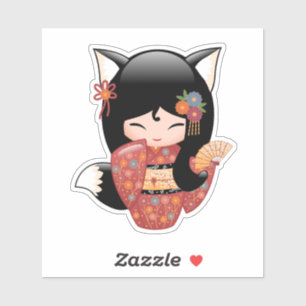 Adesivo Boneca de Kitsune Kokeshi - menina de gueixa do