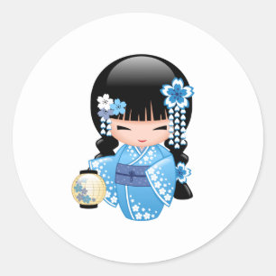 Adesivo Boneca de Kokeshi do inverno - menina de gueixa