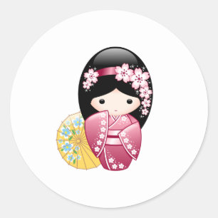 Adesivo Boneca de Kokeshi do primavera - menina de gueixa