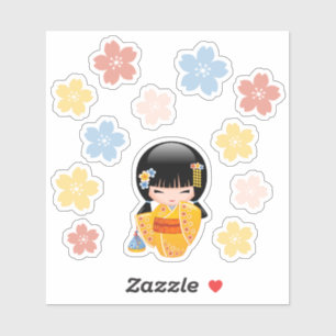 Adesivo Boneca de Kokeshi do verão - menina de gueixa