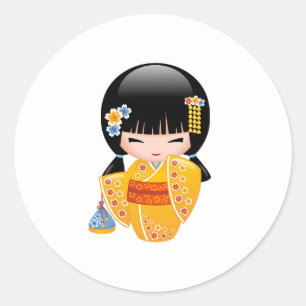 Adesivo Boneca de Kokeshi do verão - menina de gueixa