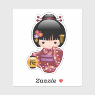 Adesivo Boneca de Sakura Kokeshi - menina de gueixa do