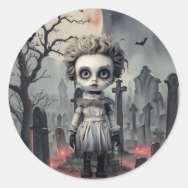 Adesivo Boneca Fantasma de Halloween em Graveyard