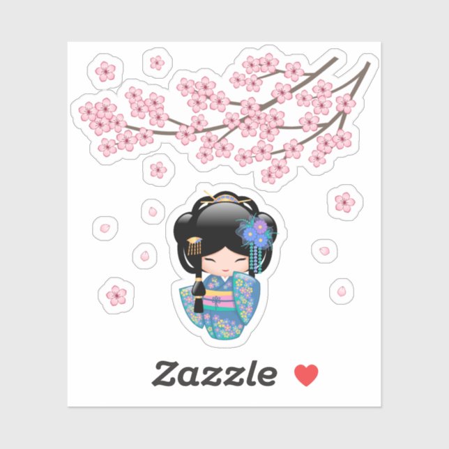 Adesivo Boneca Keiko Kokeshi - Garota Geisha Japonesa Boni (Folha)