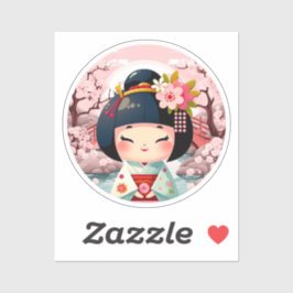 Adesivo Boneca Kokeshi Green com paisagem, Kokeshi Sticker