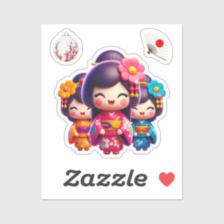 Adesivo Boneca Kokeshi, Três Linda Geisha