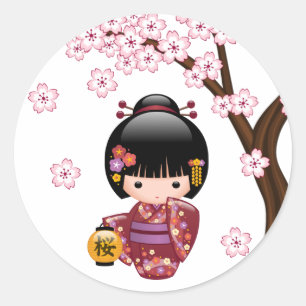 Adesivo Boneca Sakura Kokeshi - Garota Geisha Japonesa Bon