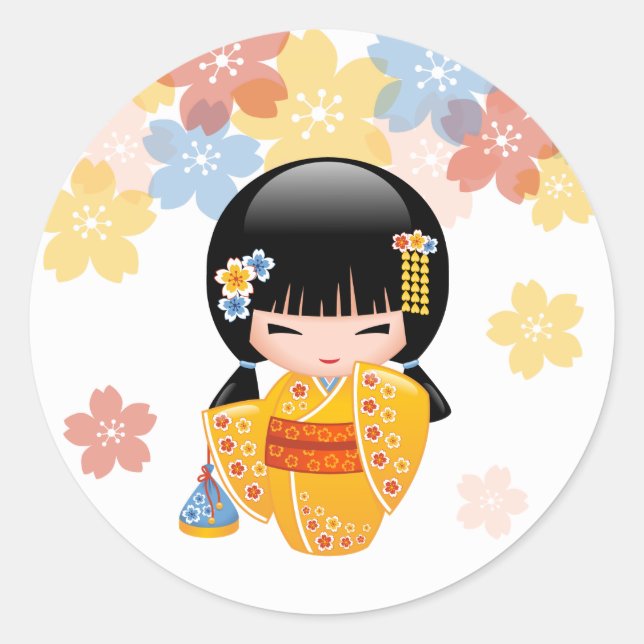 Adesivo Boneca Summer Kokeshi - Garota Kimono Geisha Amare (Frente)