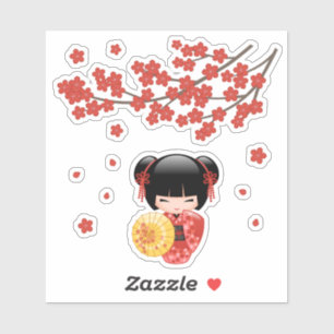 Adesivo Boneca Vermelha Sakura Kokeshi - Gésia Japonesa
