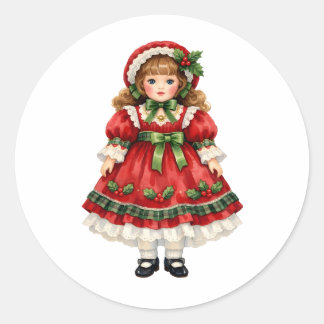 Adesivo Boneca Vintage em Aquarela com Roupa de Natal