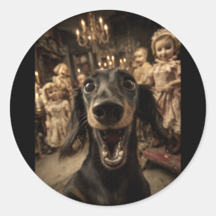 Adesivo Bonecas Engraçadas de Dachshund Selfie Assustadora