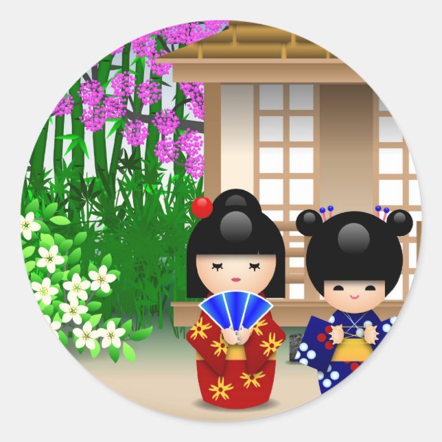 Adesivo Bonecas Kokeshi e Teahouse (Frente)