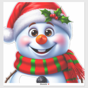 Adesivo Boneco de Neve Alegre Com Chapéu de Papai Noel