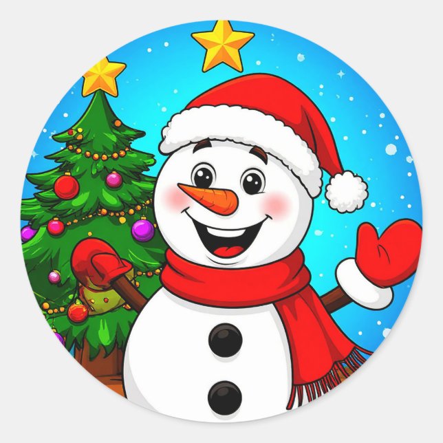 Adesivo Boneco de Neve Alegre Com Chapéu e Cachecol de Pap (Frente)