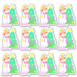 Adesivo Boneco de Neve Com Rosas e Verde