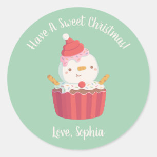 Adesivo Boneco de Neve de Cupcake Fofo, Natal Doce