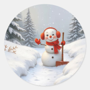 Adesivo Boneco de Neve de Natal com uma Pá Vermelha