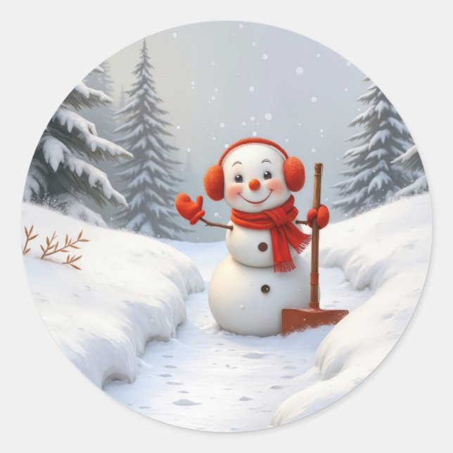 Adesivo Boneco de Neve de Natal com uma Pá Vermelha (Frente)