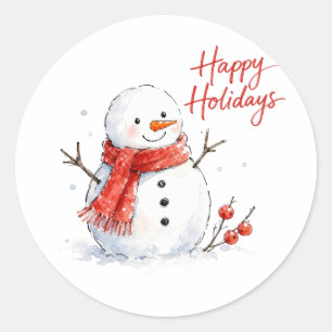 Adesivo Boneco de Neve em Aquarela com Cachecol Vermelho