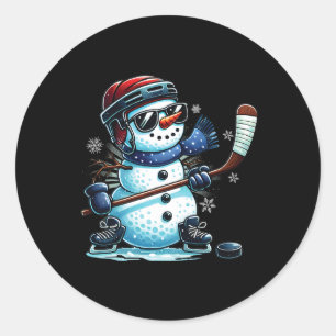 Adesivo Boneco de Neve Engraçado Jogando Hóquei no Gelo Am