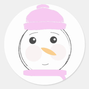 Adesivo Boneco de Neve Fofo Festa de Natal Rosa Pink