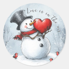 Adesivo Boneco de Neve Oferece Amor com um Grande Coração