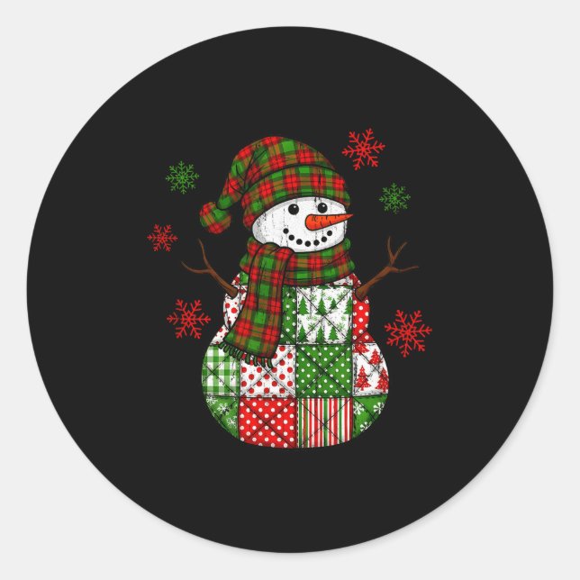 Adesivo Boneco de Neve Patchwork, Natal Divertido Retro (Frente)